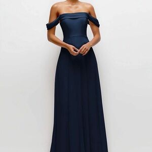 Thread Off-The-Shoulder Draped Neck Line Maxi Dress in Midnight Navy